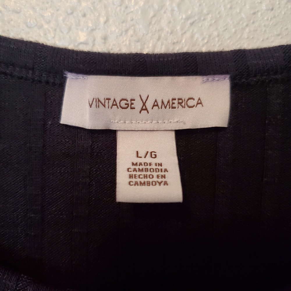 Vintage America Blues Womens Ribbed Short Sleeve T-Shirt Navy Blue Large L NEW - Picture 2 of 11